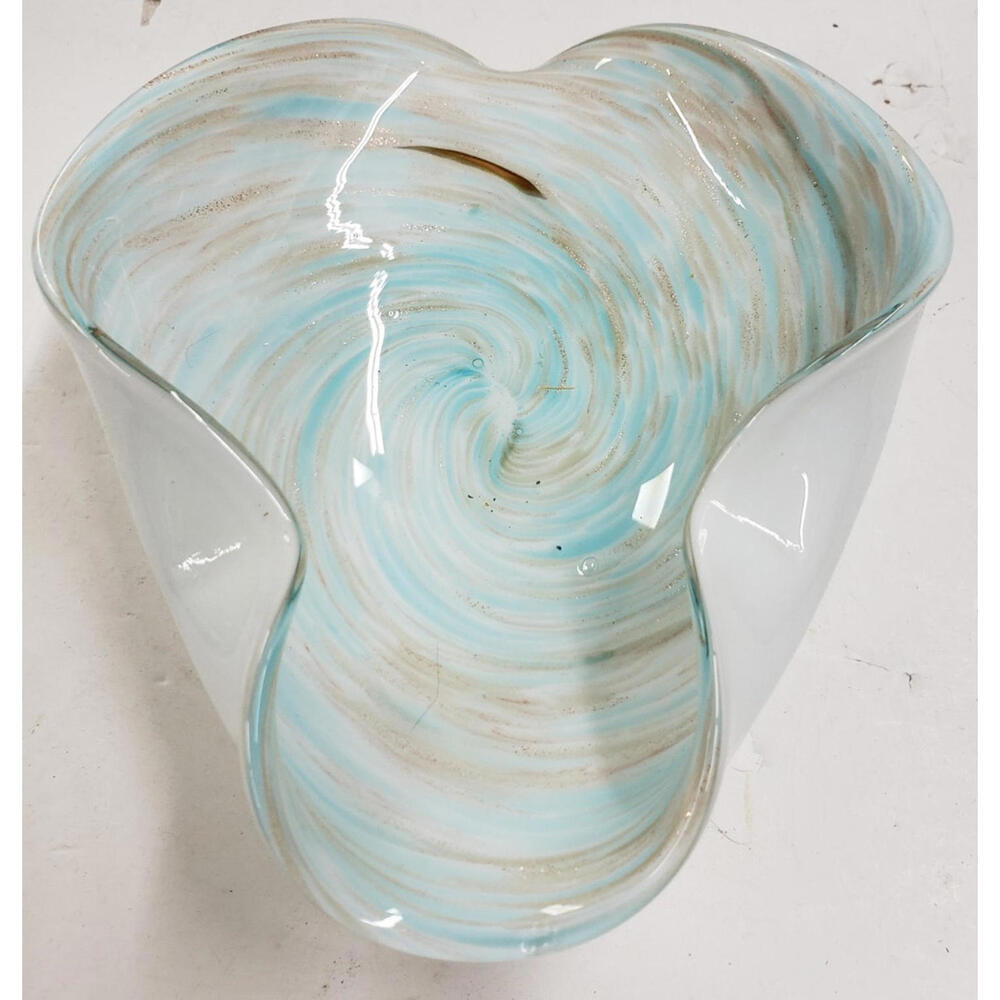 Murano Art Glass Blue Gold Dust Triangle Ashtray Bowl